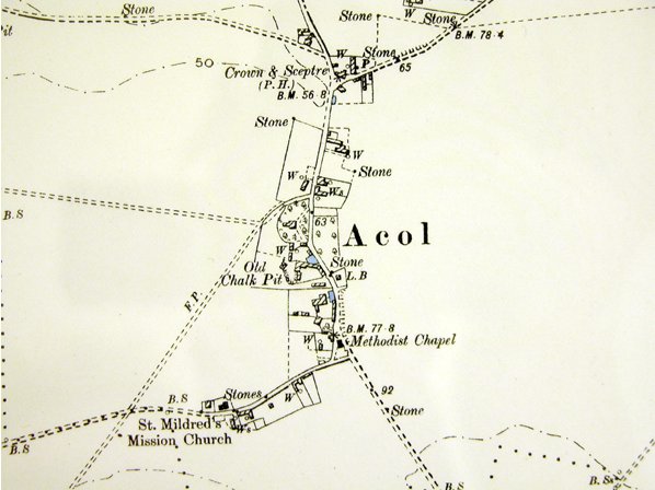 1881 Ordnance survey map of Acol with link to modern ordnance survey map