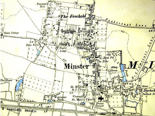 1881 Ordnance survey map of Minster Thanet with link to modern ordnance survey map