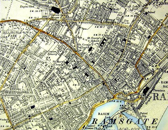 1881 Ordnance survey map of Ramsgate with link to modern ordnance survey map