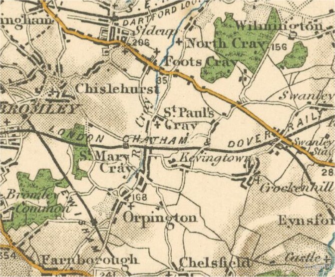 1903 Ordnance survey map of StMaryCray with link to modern ordnance survey map